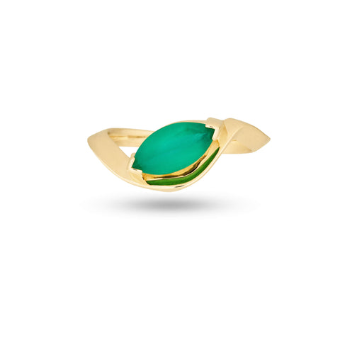 Stone and Strand 14K Yellow Gold Full Volume Marquise Emerald Luxe Ribbon Ring Front Image