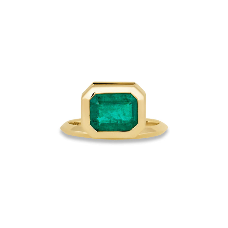 Stone and Strand 14K Yellow Gold Full Volume Offset Emerald Luxe Ring Front Image