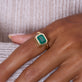 Image of 14K Yellow Gold Full Volume Offset Emerald Luxe Ring on Models Hand