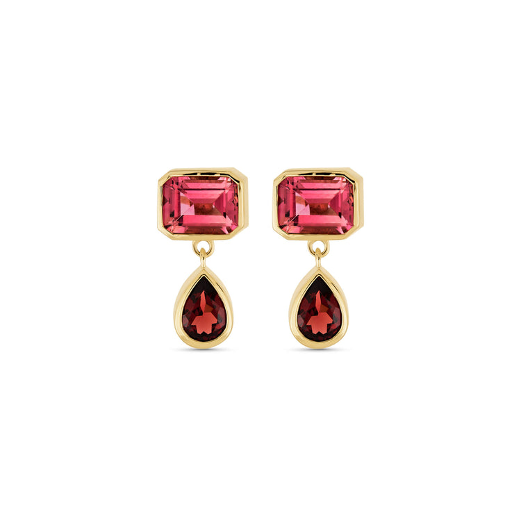 Stone and Strand 14K Yellow Gold Full Volume Pink Power Drop Earrings Front Image