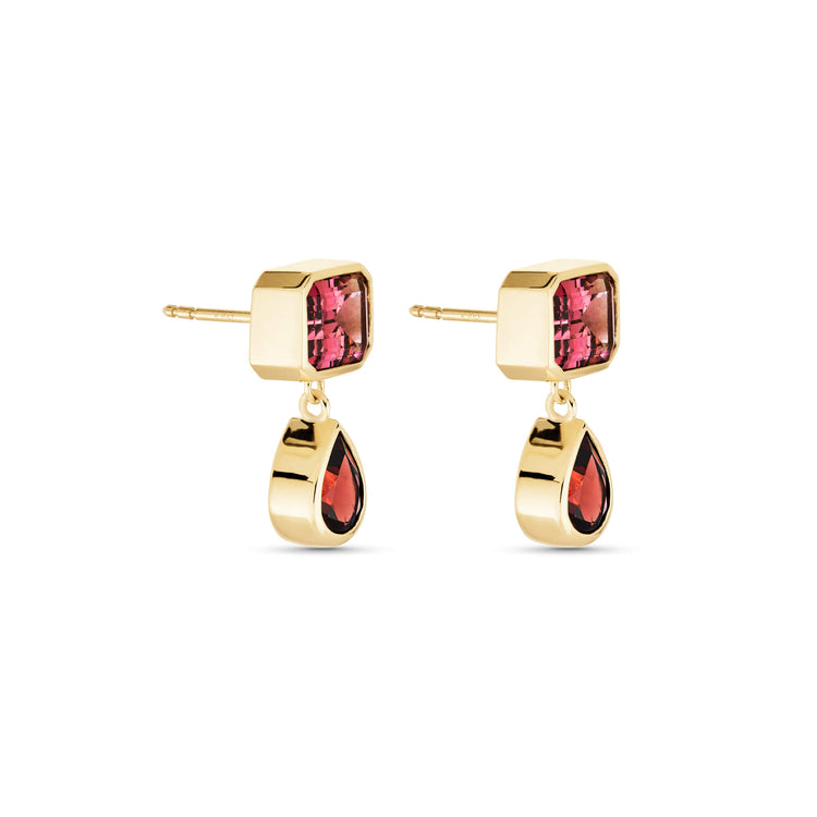 Stone and Strand 14K Yellow Gold Full Volume Pink Power Drop Earrings Side Image
