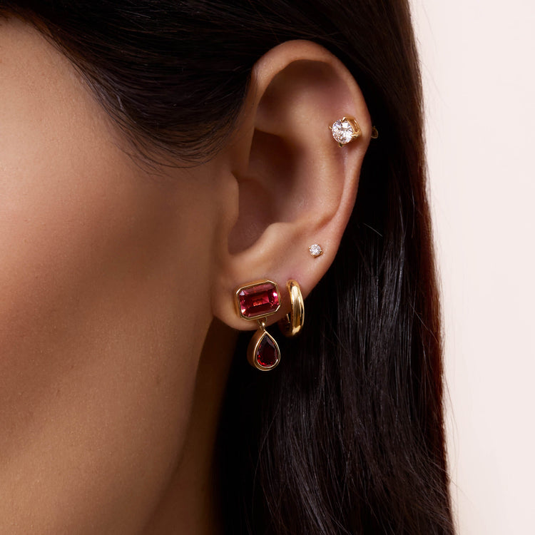 Image of 14K Yellow Gold Full Volume Pink Power Drop Earrings with Stone and Strand Earrings