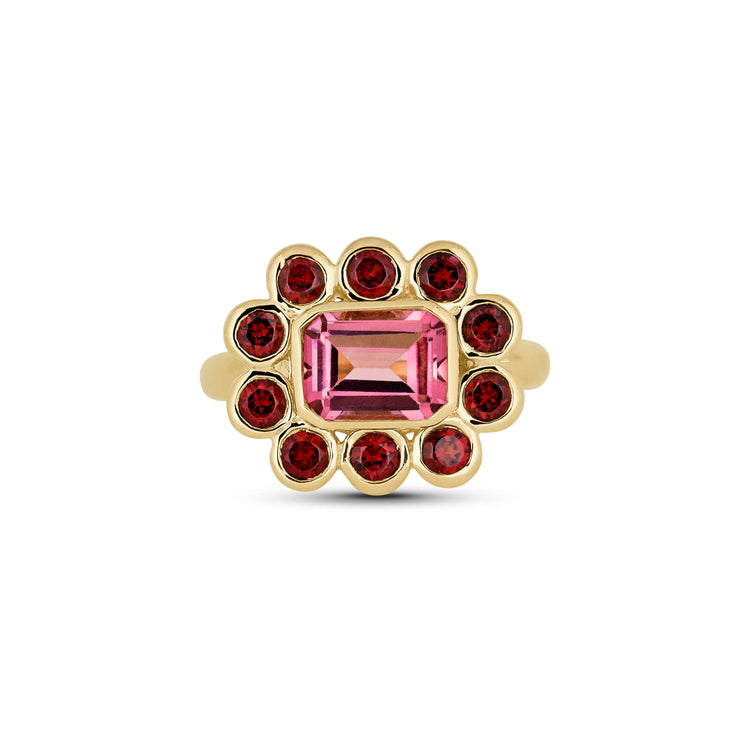 Stone and Strand 14K Yellow Gold Full Volume Pink Power Vintage Ring Front Image