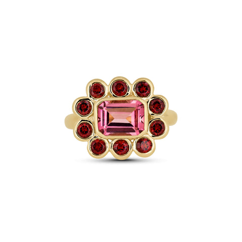 Stone and Strand 14K Yellow Gold Full Volume Pink Power Vintage Ring Front Image