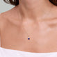 Image of 14K Yellow Gold Full Volume Sapphire White Diamond Necklace on Models Neck