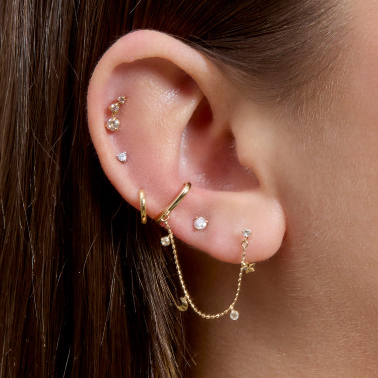 Image of 10K Yellow Gold Galaxy Ear Cuff with Stone and Strand Earrings