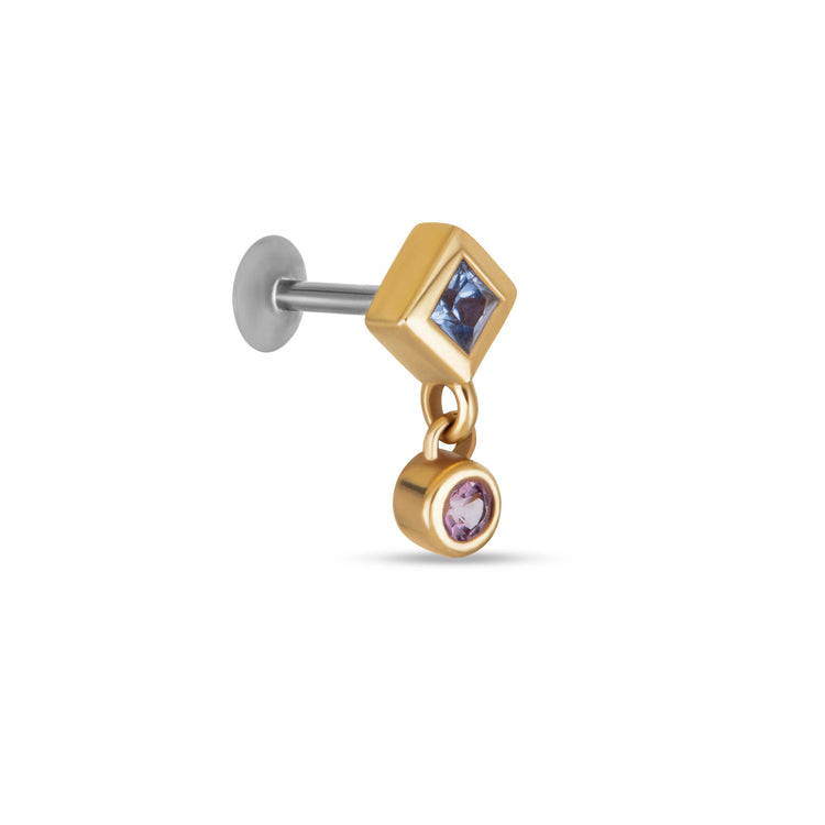 Stone and Strand 14K Yellow Gold Geranium Princess Blue and Pink Sapphire Push Pin Flat Back Side Image