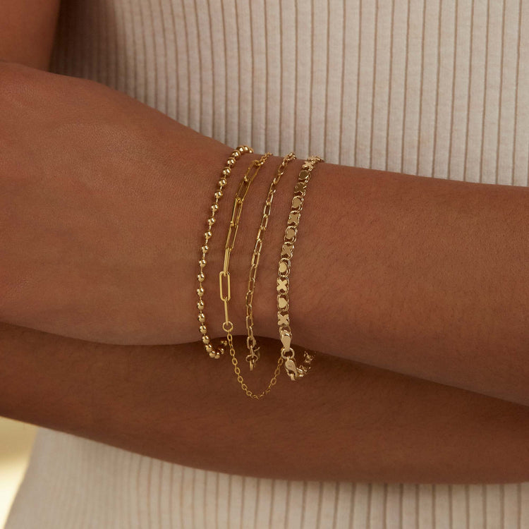 Image of 10K Yellow Gold Gold Ball Chain Bracelet with Stone and Strand Bracelets