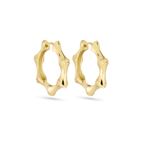 Stone and Strand 14K Yellow Gold Gold Bamboo Huggies Side Image