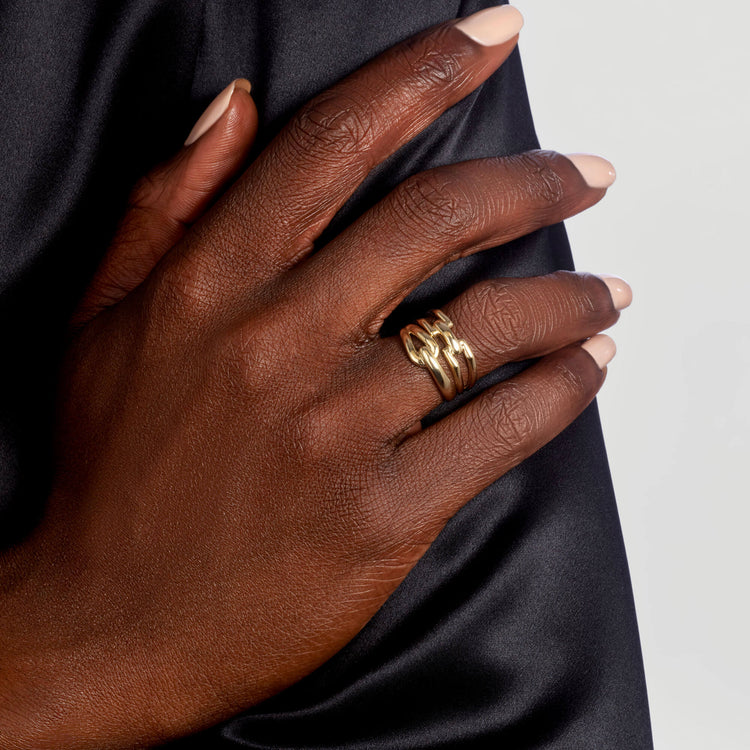 Image of 14K Yellow Gold Gold Bridle Ring with Stone and Strand Rings