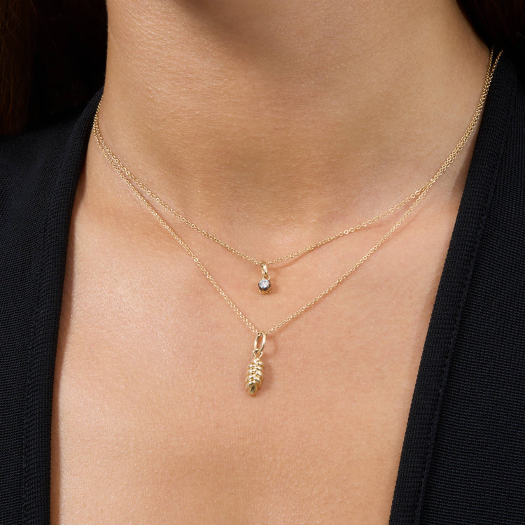 Image of 14K Yellow Gold Gold Challah Charm with Stone and Strand Necklaces