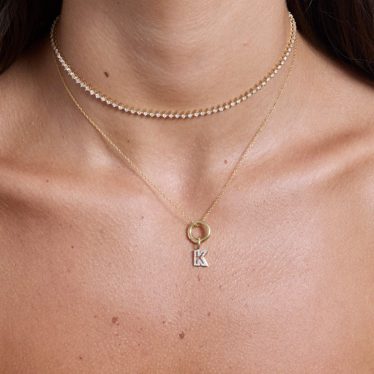 Image of 14K Yellow Gold Gold Circle Charm Connector with Stone and Strand Necklaces