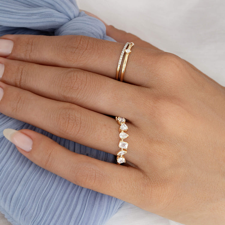 Image of 14K Yellow Gold Carnival Lab-Created Diamond Ring with Stone and Strand Rings