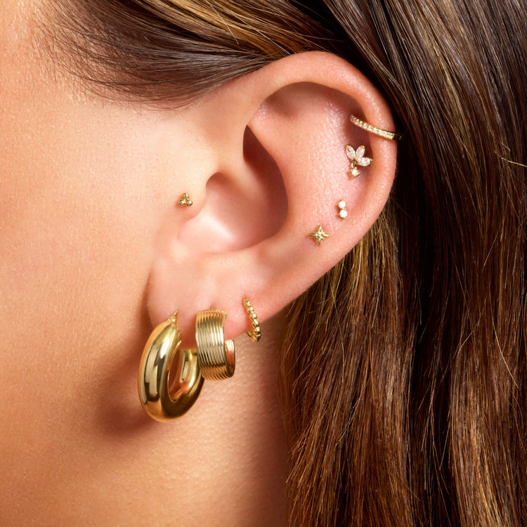 Image of 10K Yellow Gold Gold Doughnut Hoops with Stone and Strand Earrings