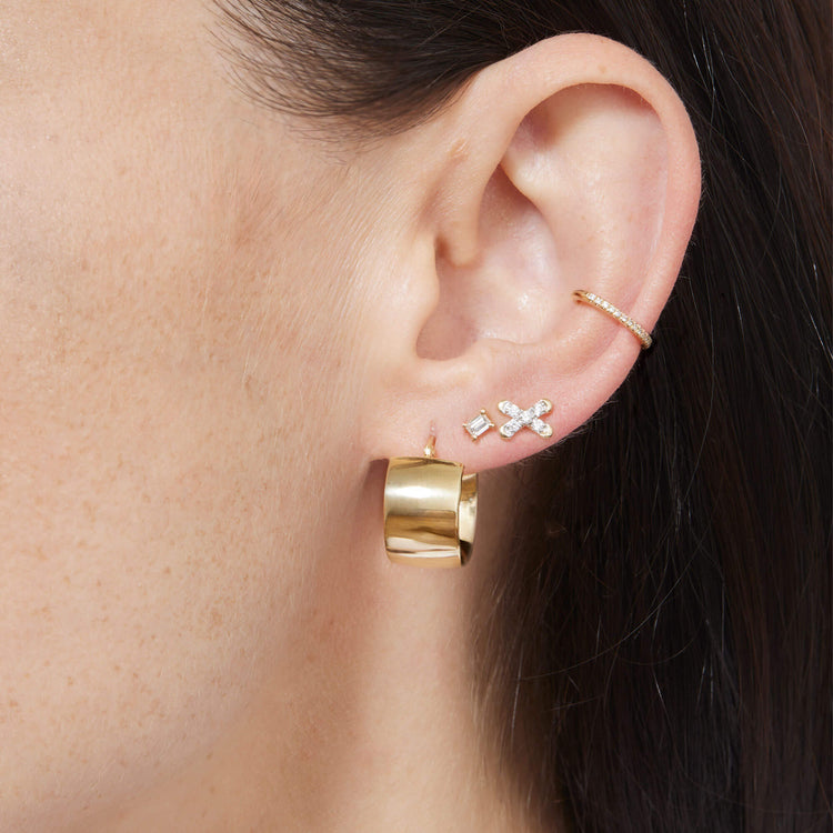 Image of 14K Yellow Gold Diamond Cross Stitch Studs with Stone and Strand Earrings