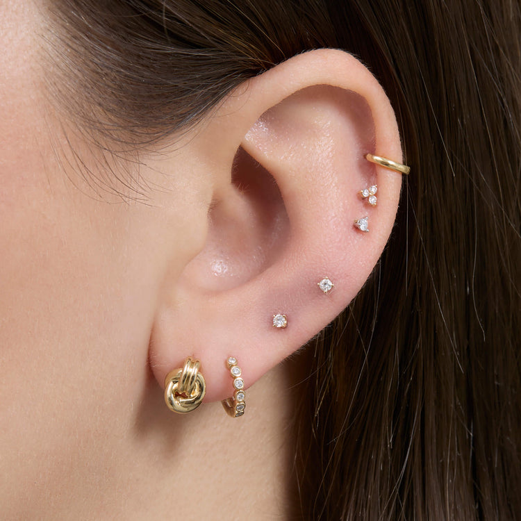 Image of 14K Yellow Gold Forme Dainty Knot Studs with Stone and Strand Earrings