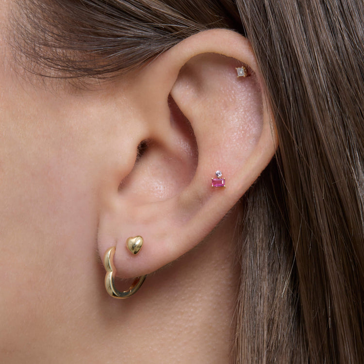 Image of 14K Yellow Gold Gold Heart Huggie Single Earring with Stone and Strand Earrings