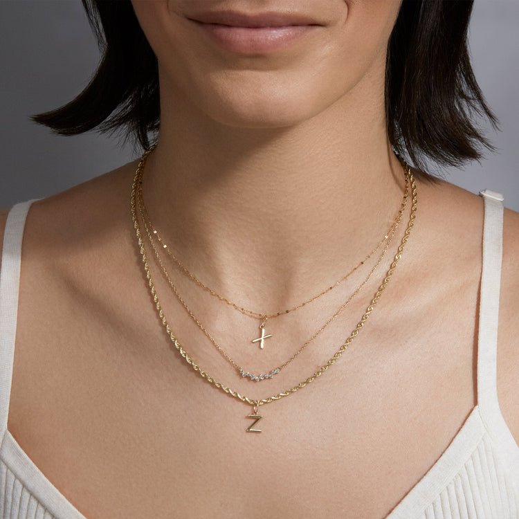 Image of 14K Yellow Gold Gold Initial Charm with Stone and Strand Necklaces
