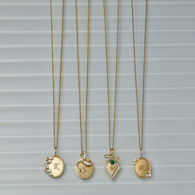 Bow Nouveau Diamond Tag Necklace