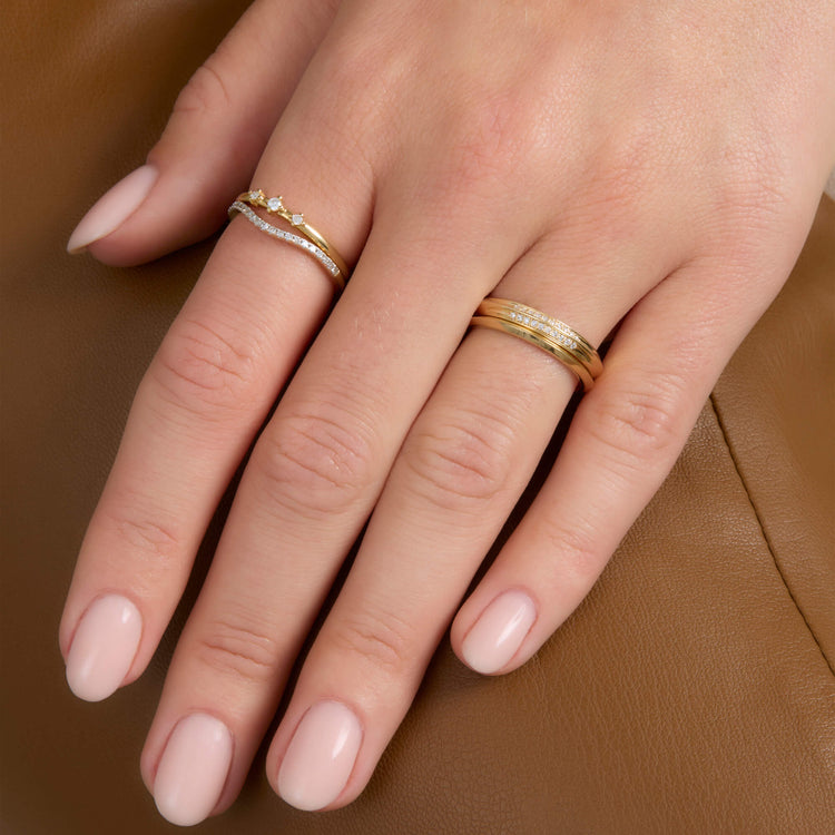 Image of 14K Yellow Gold Gold Knife Edge Stacking Band with Stone and Strand Rings