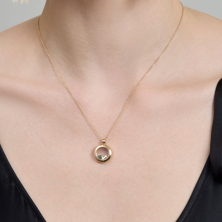 Image of 14K Yellow Gold Gold Memento Locket Necklace on Models Neck