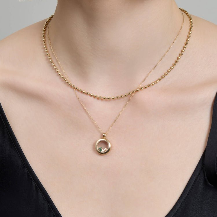 Image of 14K Yellow Gold Gold Memento Locket Necklace with Stone and Strand Necklaces
