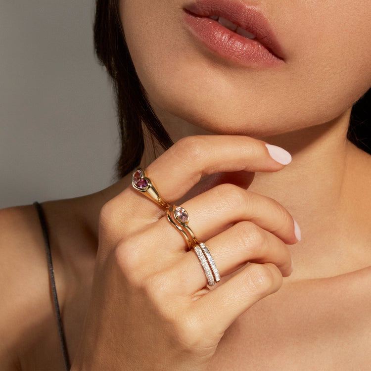 Image of 14K Yellow Gold Gold Merge Ring with Stone and Strand Hands