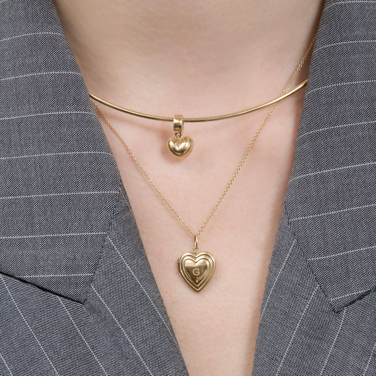Image of 14K Yellow Gold Gold Puff Heart Bead with Stone and Strand Necklaces
