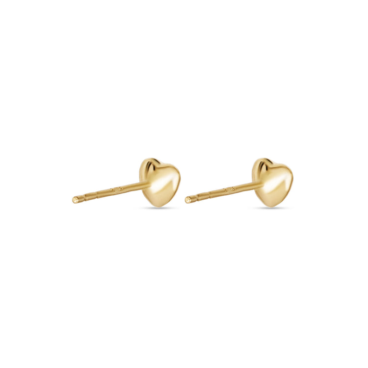 Stone and Strand 14K Yellow Gold Small Gold Heart Puff Stud Earrings Rear Image
