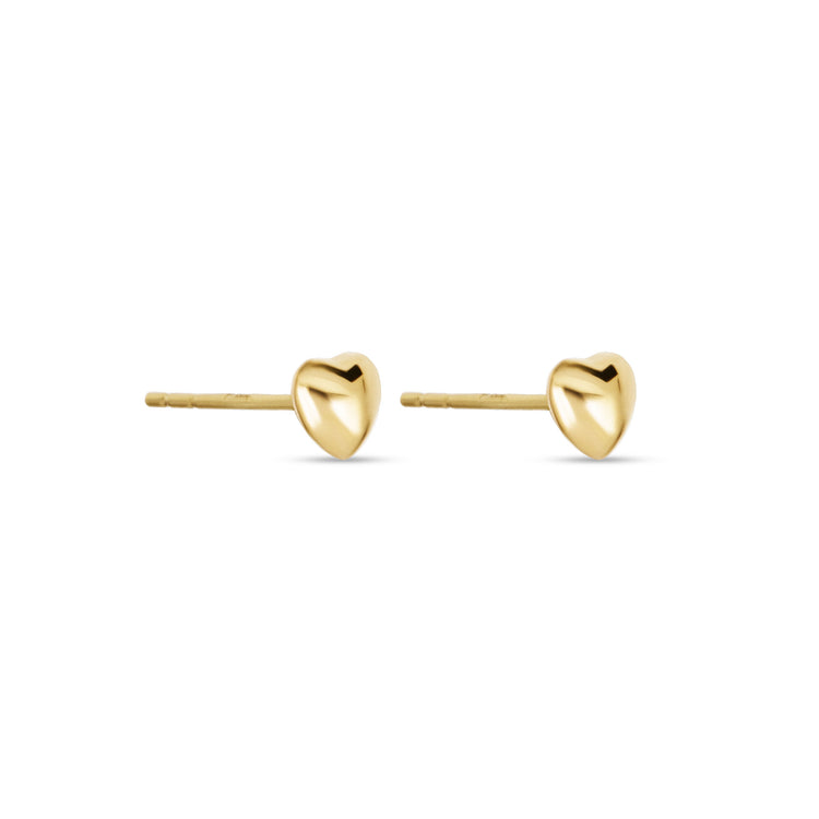 Stone and Strand 14K Yellow Gold Small Gold Heart Puff Stud Earrings Side Image