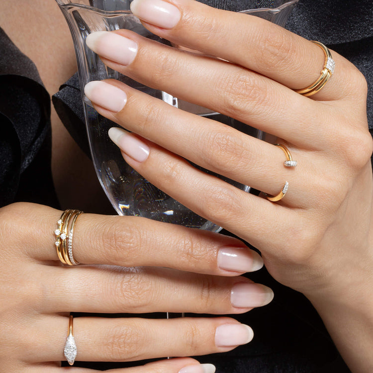 Image of 14K Yellow Gold Dainty Diamond Trio Ring with Stone and Strand Rings