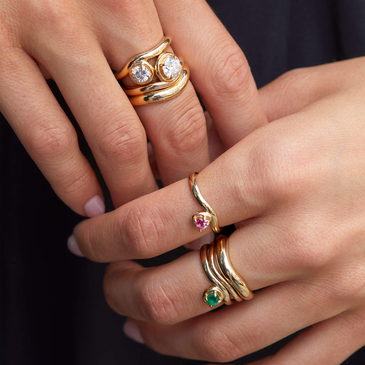 Image of 10K Yellow Gold Green With Envy Merge Ring with Stone and Strand Rings
