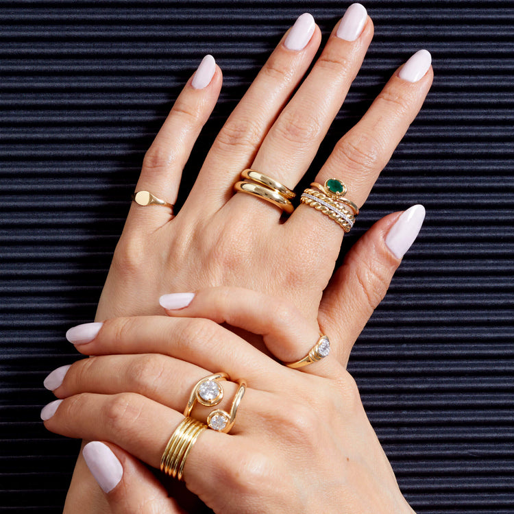 Image of 14K Yellow Gold Bold Merge Ring with Stone and Strand Rings