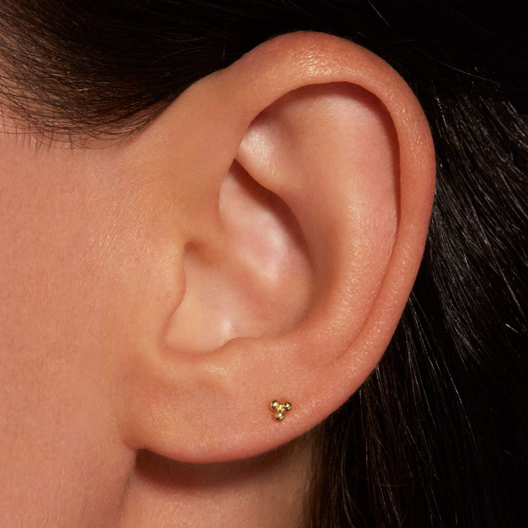 Image of 14K Yellow Gold Gold Trio Push Pin Flat Back on Models Ear