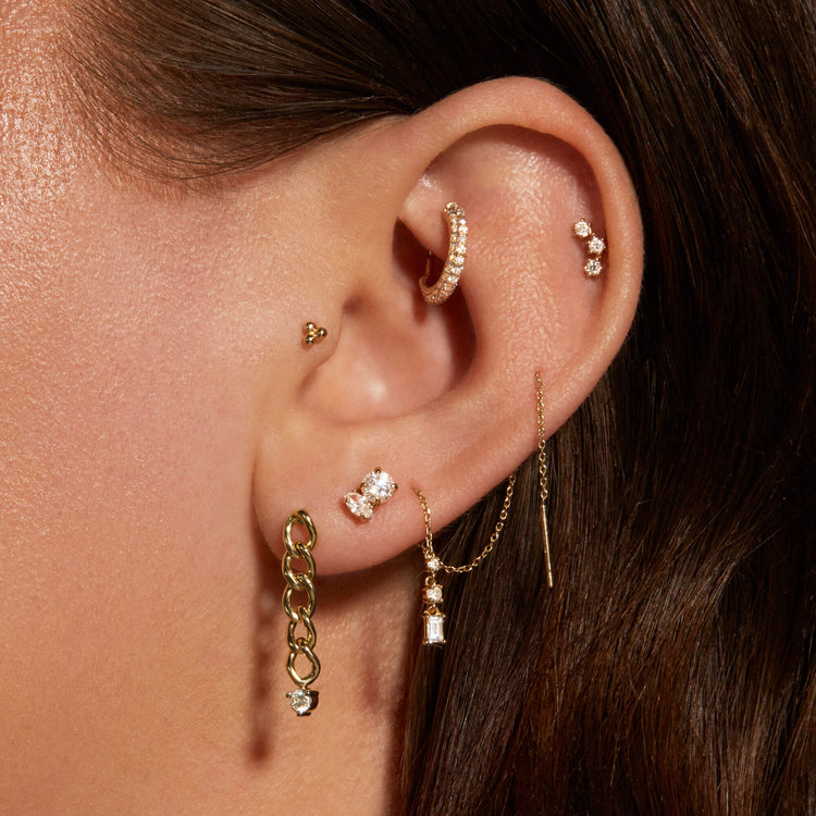 Image of 14K Yellow Gold Gold Trio Push Pin Flat Back with Stone and Strand Earrings