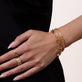Model wearing Gold Vintage Link Pivot Chain with solid gold Stone and Strand jewelry