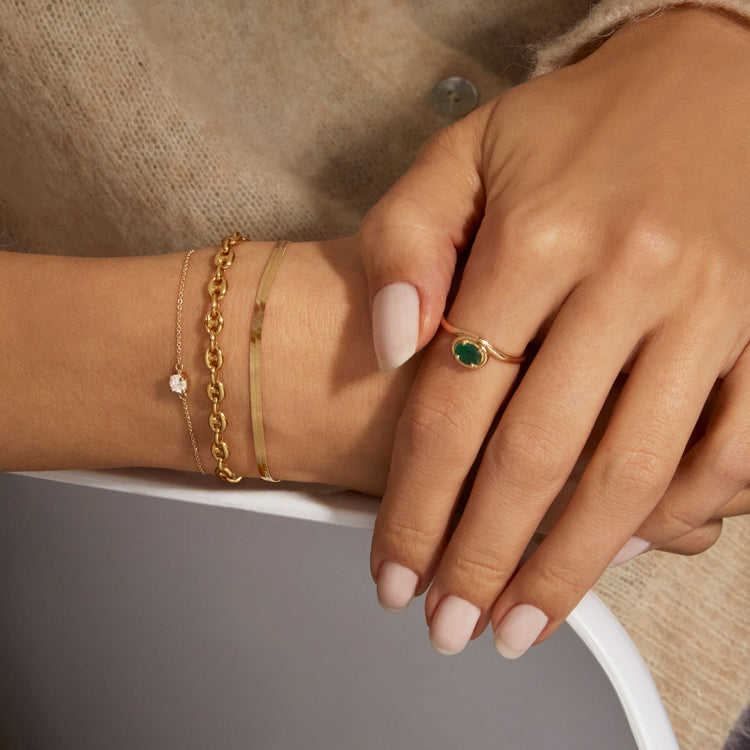 Image of 10K Yellow Gold Golden Glow Herringbone Bracelet with Stone and Strand Bracelets