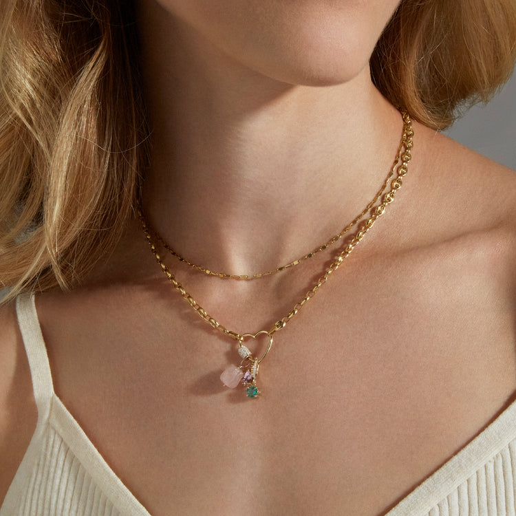 Image of 10K Yellow Gold Goldie Lock Diamond Heart Keeper with Stone and Strand Necklaces