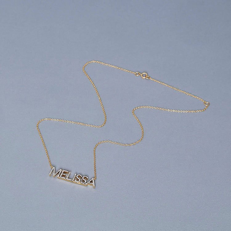 Stone and Strand 14K Yellow Gold Good Girl Name Diamond Necklace Editorial Image