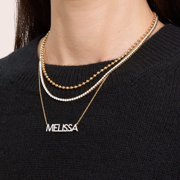 Image of 14K Yellow Gold Good Gril Name Diamond Necklace with Stone and Strand Necklaces