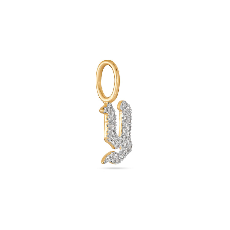 Stone and Strand 14K Yellow Gold Gothic Pave Initial Charm Side Image
