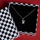 Still life image of Gothic Pave Initial Necklace with Stone and Strand Gift Box