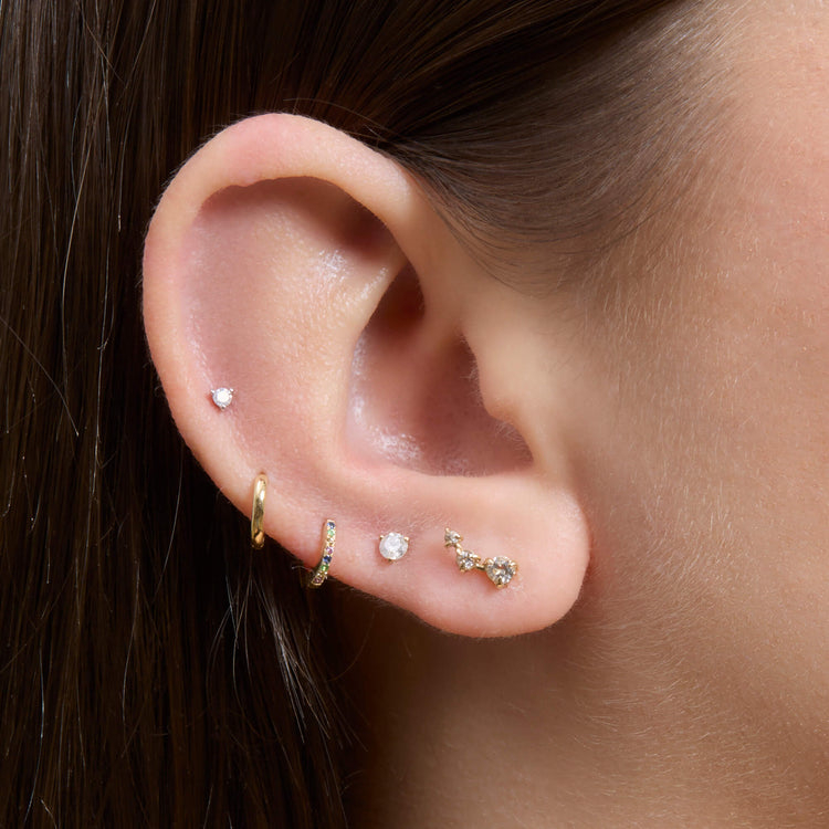 Image of 10K Yellow Gold Gradient White Topaz Climber Earrings with Stone and Strand Earrings