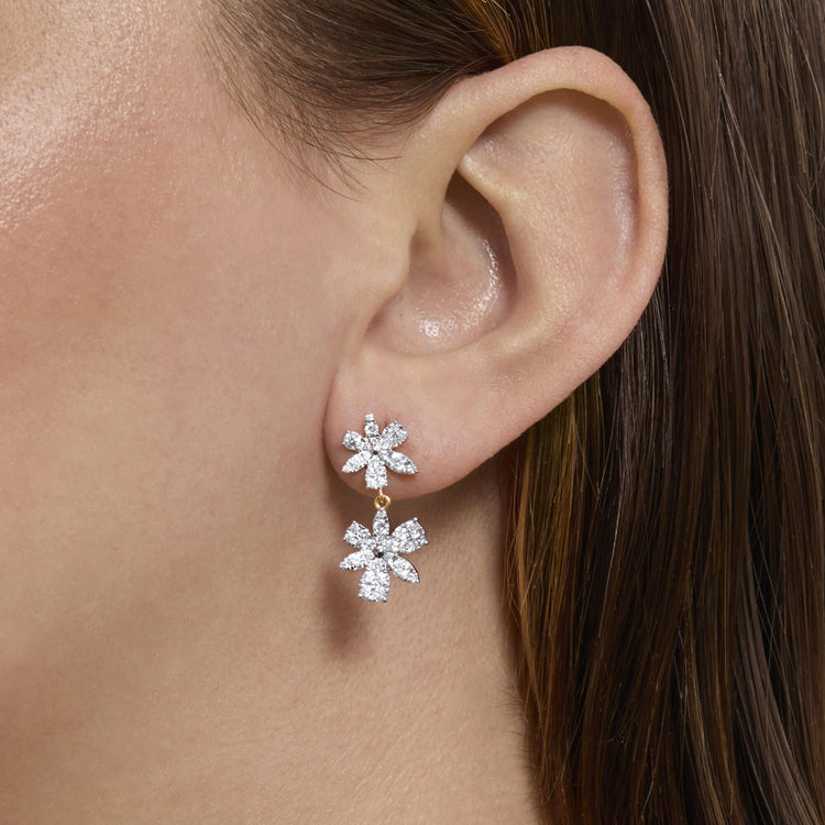 Image of 14K Yellow Gold Grand Magnolia Diamond Drop Earrings on Models Ear