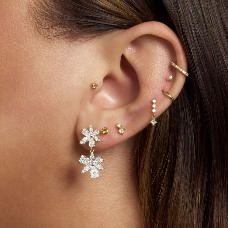 Image of 14K Yellow Gold Grand Magnolia Diamond Drop Earrings with Stone and Strand Earrings