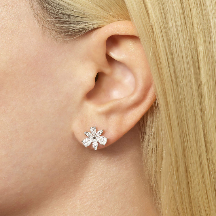 Image of 14K Yellow Gold Grand Magnolia Diamond Studs on Models Ear