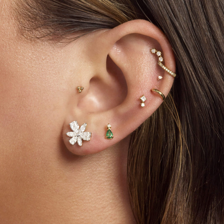Image of 14K Yellow Gold Grand Magnolia Diamond Studs with Stone and Strand Earrings
