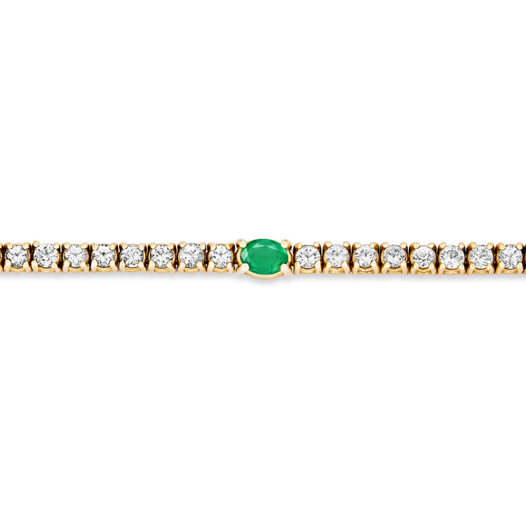 Stone and Strand 14K Yellow Gold Green Goddess Emerald and White Sapphire Tennis Bracelet Close Up Image
