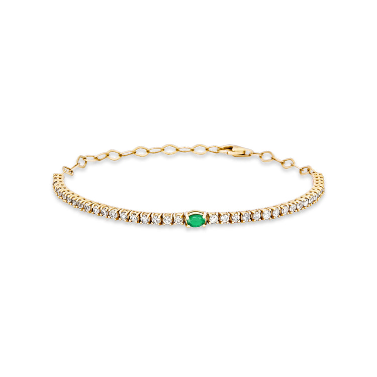 Stone and Strand 14K Yellow Gold Green Goddess Emerald and White Sapphire Tennis Bracelet Front Image