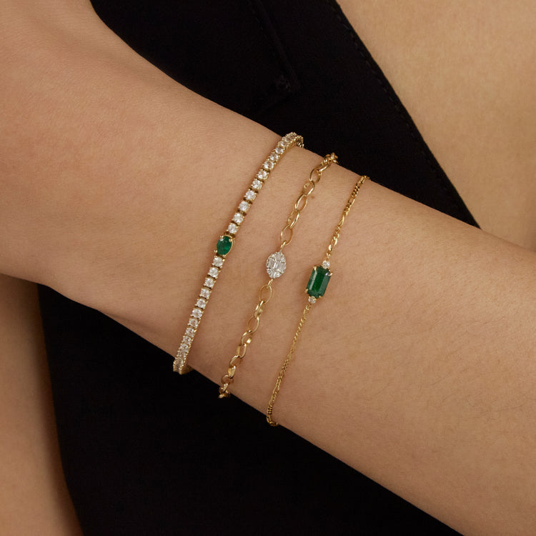 Image of 14K Yellow Gold Green Goddess Tennis Bracelet with Stone and Strand Bracelets